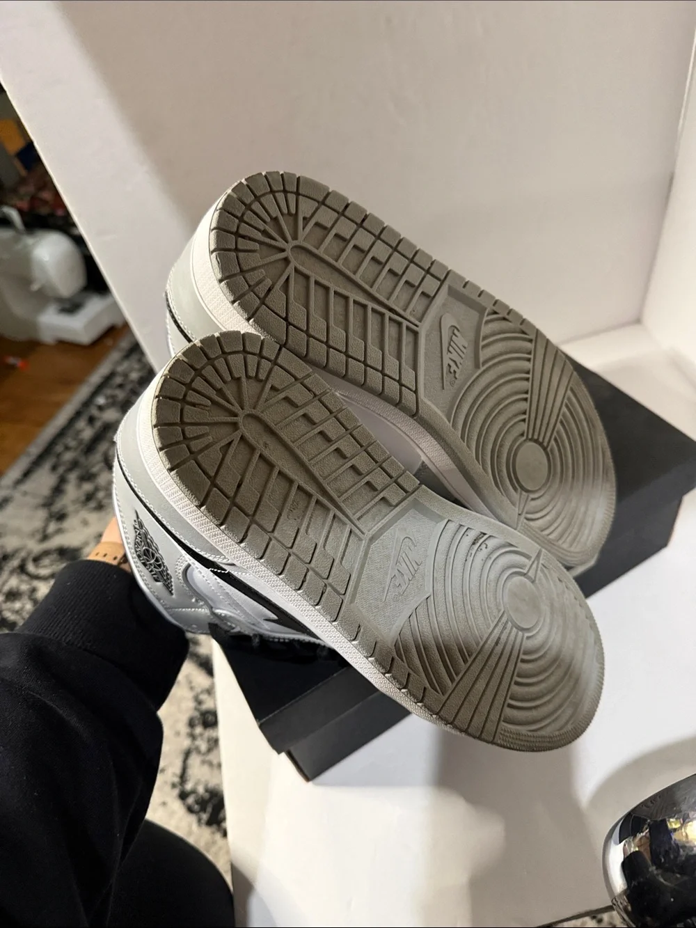 Jordan 1 Mid Light Smoke Sneakers - White, Gray, Black